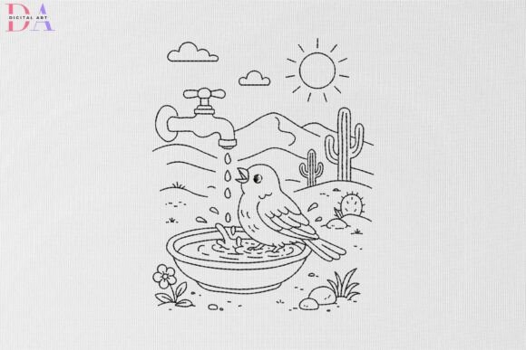 Desert Bird Bath Scene
