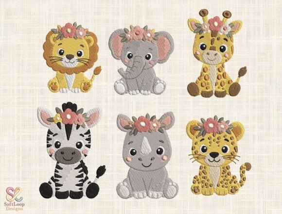 Floral Baby Safari Animal Embroidery Bun